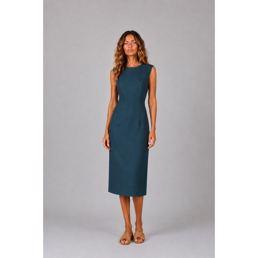 NWT Peserico Dark Green Sleeveless Sheath Midi Dress Italy Size 42 US 6 Elegant